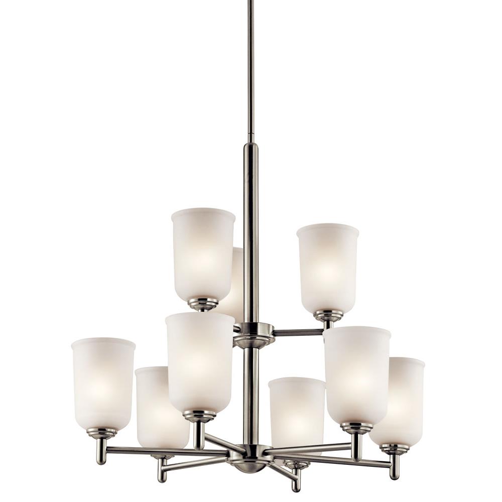 Kichler 43672NI Shailene 26.5" 9 Light 2 Tier Chandelier with Satin Etched Glass in Brushed Nickel